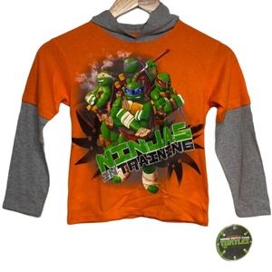 TMNT Classic Long Sleeved Orange Gray Graphic Sweatshirt Hoodie Kids Size 4 NEW